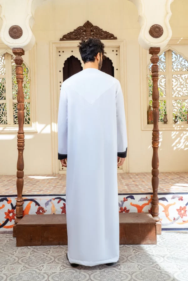 Emirati Thobe with a Modern Touch - White with Black - Back